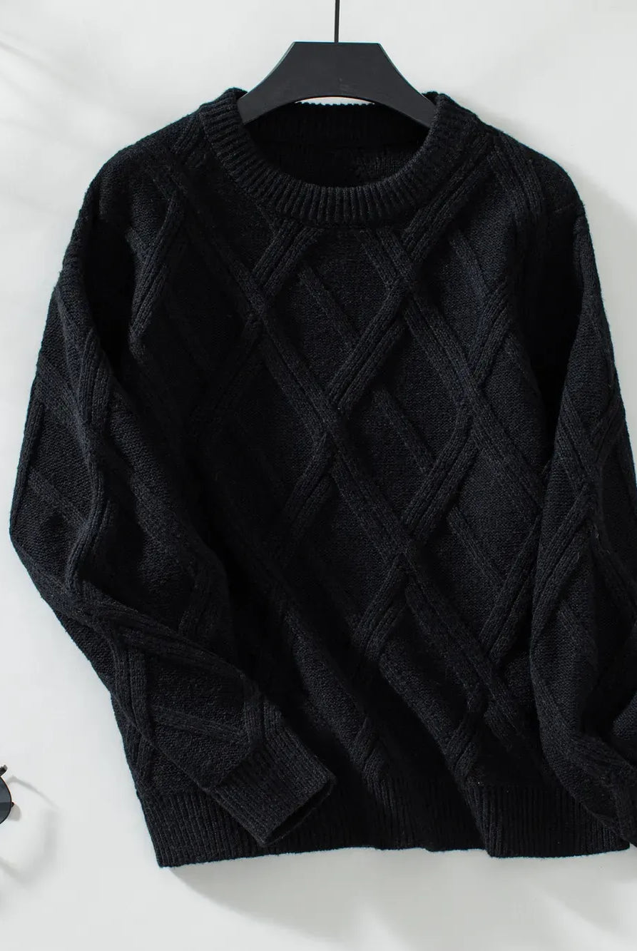 Geometric Round Neck Long Sleeve Sweater-Sweaters-Krush Kandy, Women's Online Fashion Boutique Located in Phoenix, Arizona (Scottsdale Area)