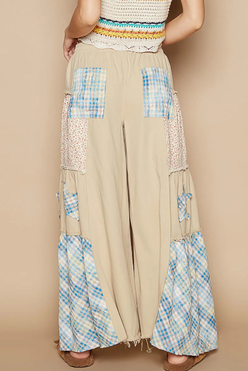 POL Drawstring Star Patch Contrast Wide Leg Pants-Krush Kandy, Women's Online Fashion Boutique Located in Phoenix, Arizona (Scottsdale Area)