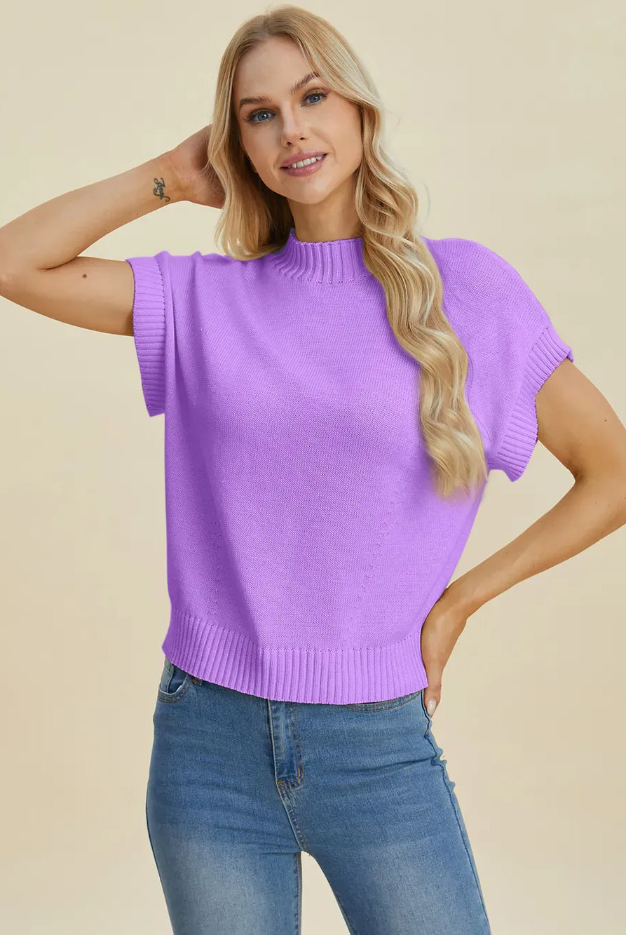 Double Take Full Size Mock Neck Short Sleeve Sweater-Krush Kandy, Women's Online Fashion Boutique Located in Phoenix, Arizona (Scottsdale Area)