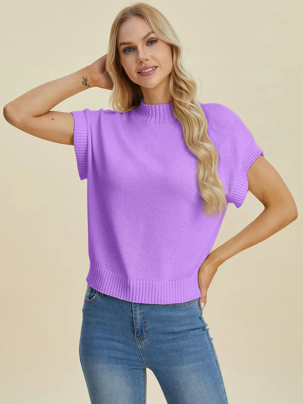 Double Take Full Size Mock Neck Short Sleeve Sweater-Krush Kandy, Women's Online Fashion Boutique Located in Phoenix, Arizona (Scottsdale Area)