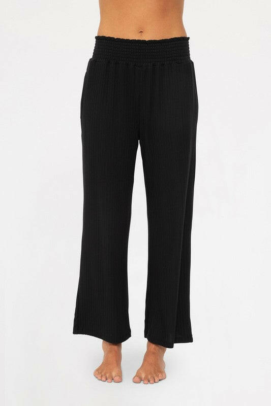 Mono B Smocked Waistband Ribbed Wide Leg Pants-Pants-Krush Kandy, Women's Online Fashion Boutique Located in Phoenix, Arizona (Scottsdale Area)
