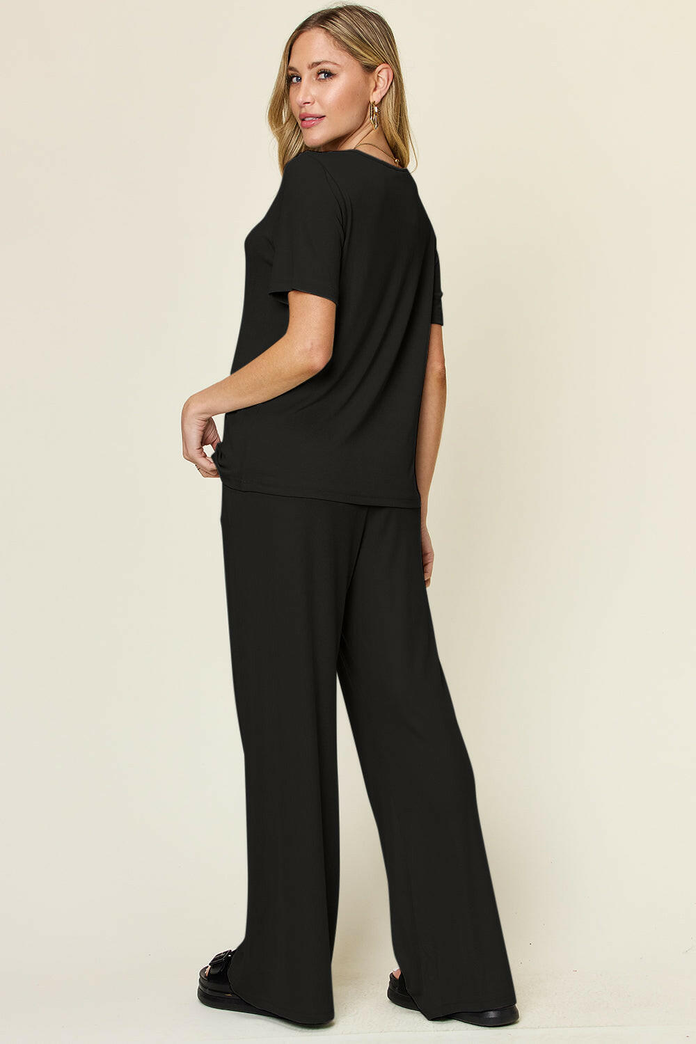 Double Take Full Size Round Neck Short Sleeve T-Shirt and Wide Leg Pants Set-Krush Kandy, Women's Online Fashion Boutique Located in Phoenix, Arizona (Scottsdale Area)