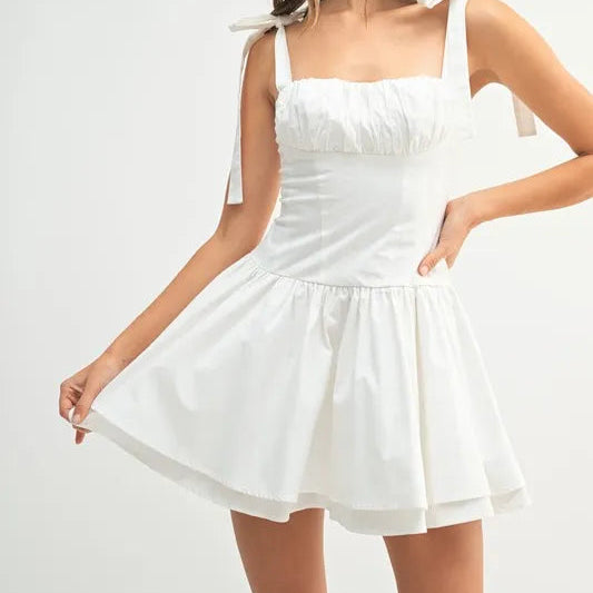 MABLE Shoulder Tie Corset Panel Mini Dress-Dresses-Krush Kandy, Women's Online Fashion Boutique Located in Phoenix, Arizona (Scottsdale Area)