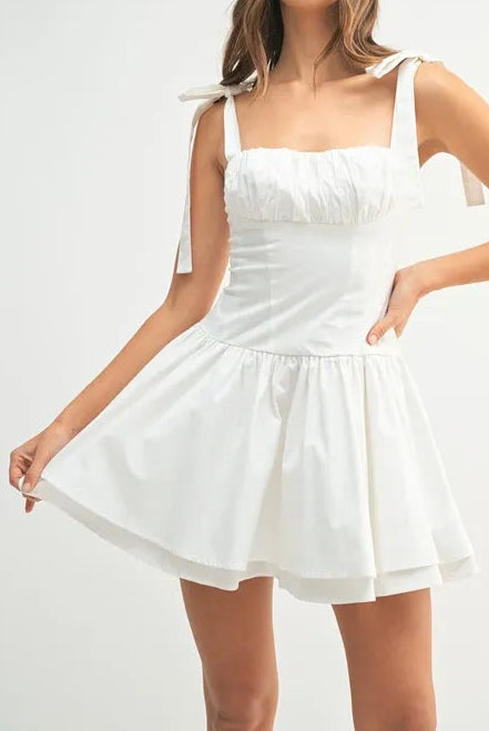 MABLE Shoulder Tie Corset Panel Mini Dress-Dresses-Krush Kandy, Women's Online Fashion Boutique Located in Phoenix, Arizona (Scottsdale Area)