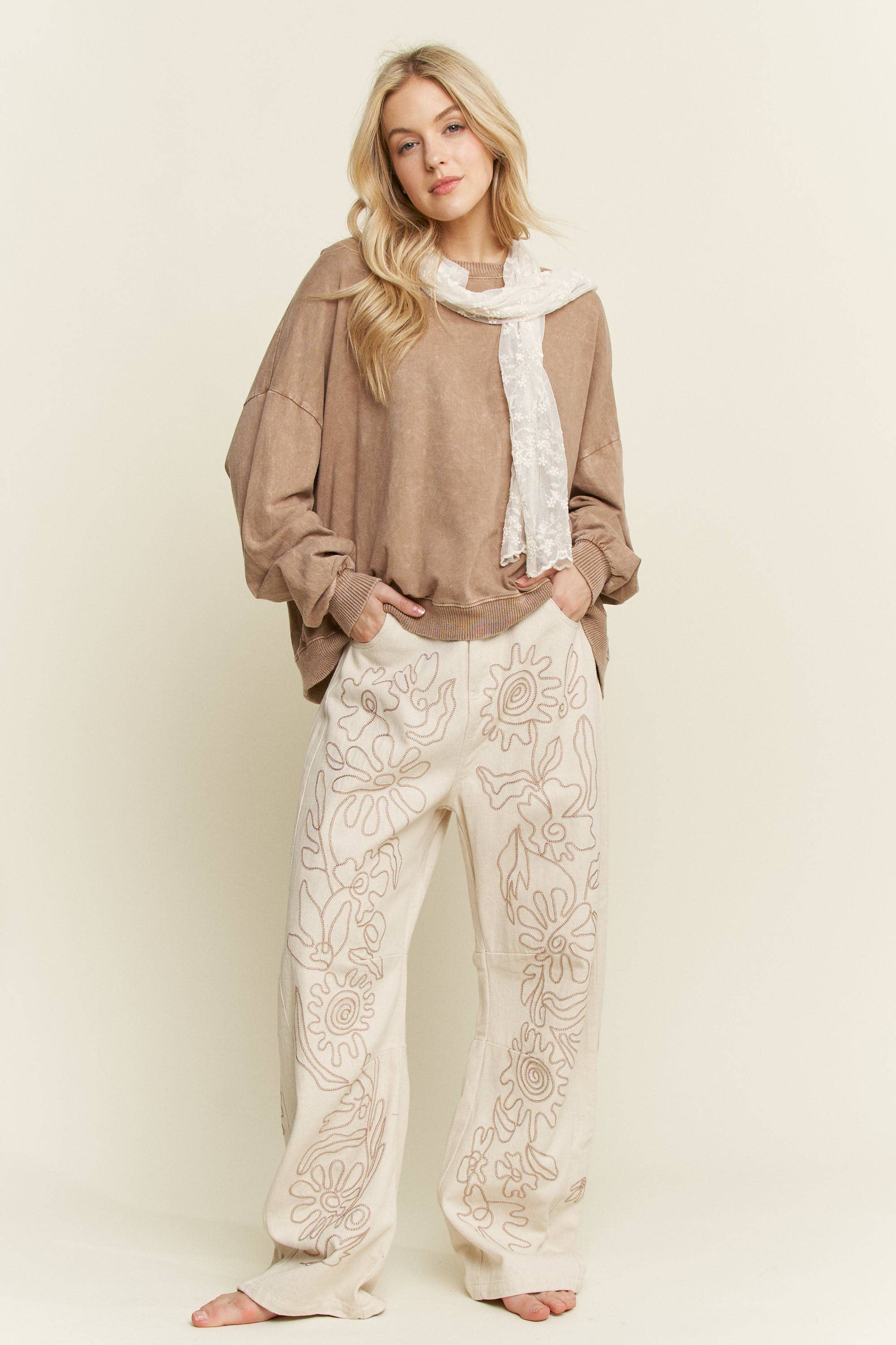 Floral Embroidered Twill Straight Western Jeans-Jeans-Krush Kandy, Women's Online Fashion Boutique Located in Phoenix, Arizona (Scottsdale Area)