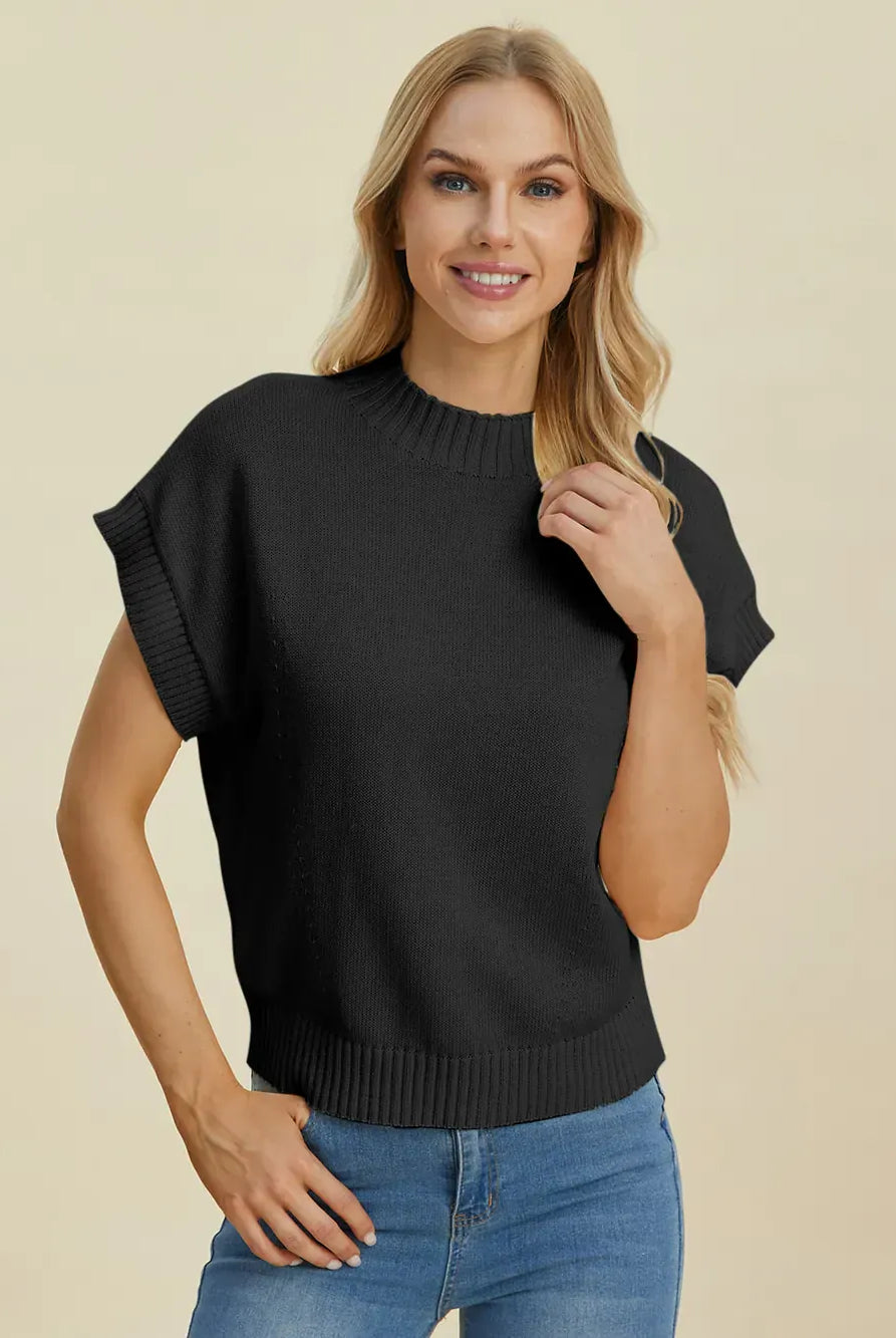 Double Take Full Size Mock Neck Short Sleeve Sweater-Krush Kandy, Women's Online Fashion Boutique Located in Phoenix, Arizona (Scottsdale Area)