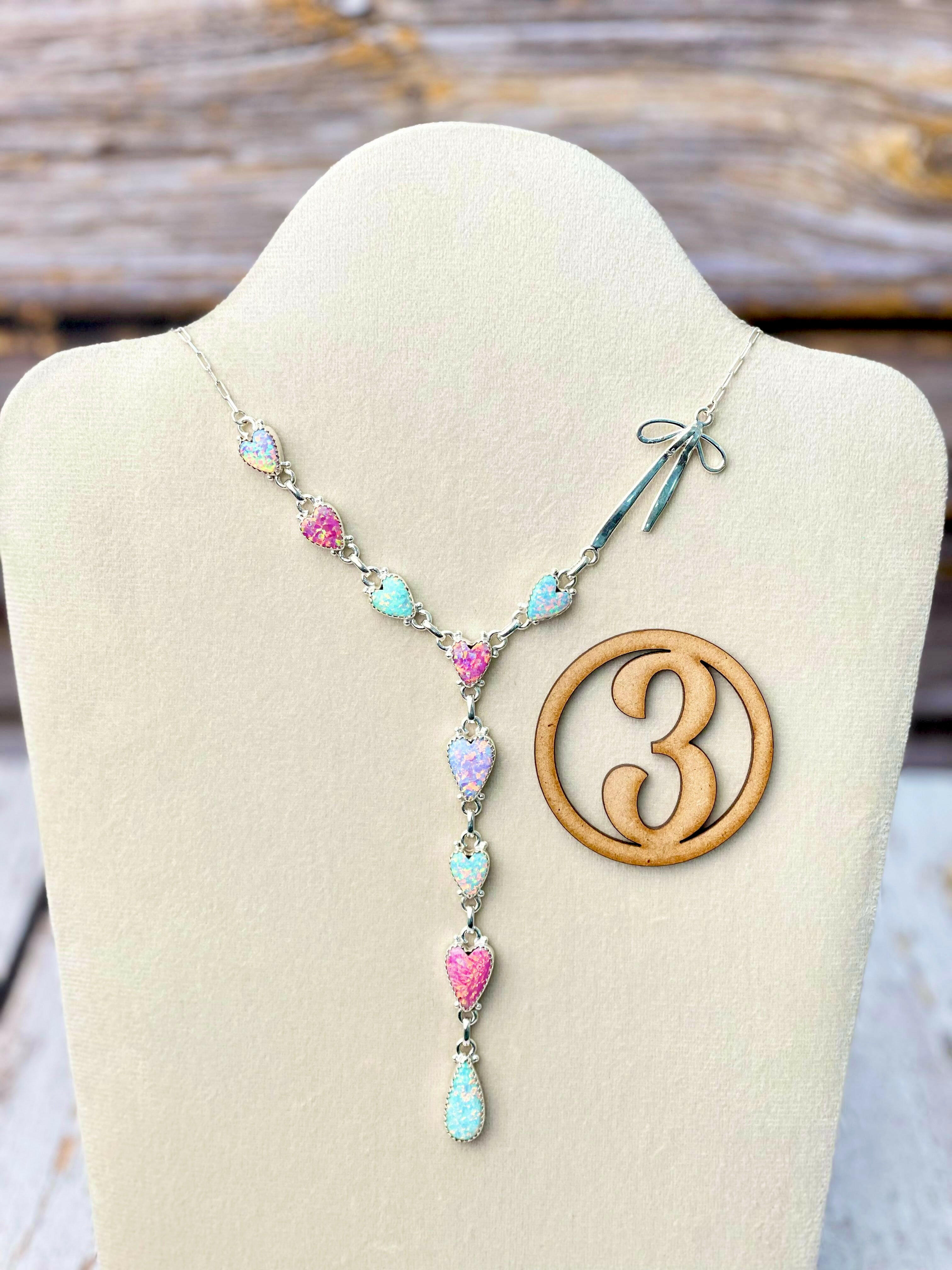 Opal Heart & Sterling Bow Necklace-Necklaces-Krush Kandy, Women's Online Fashion Boutique Located in Phoenix, Arizona (Scottsdale Area)