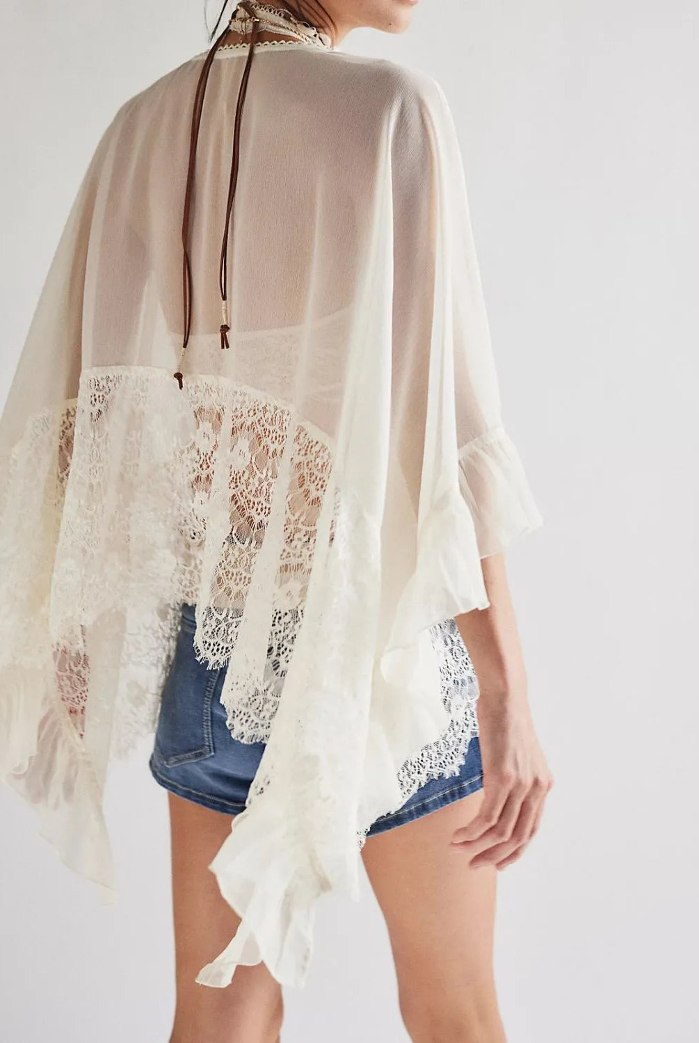 Lace V-Neck Ruffle Long Sleeve Cover-Up-Blouses-Krush Kandy, Women's Online Fashion Boutique Located in Phoenix, Arizona (Scottsdale Area)