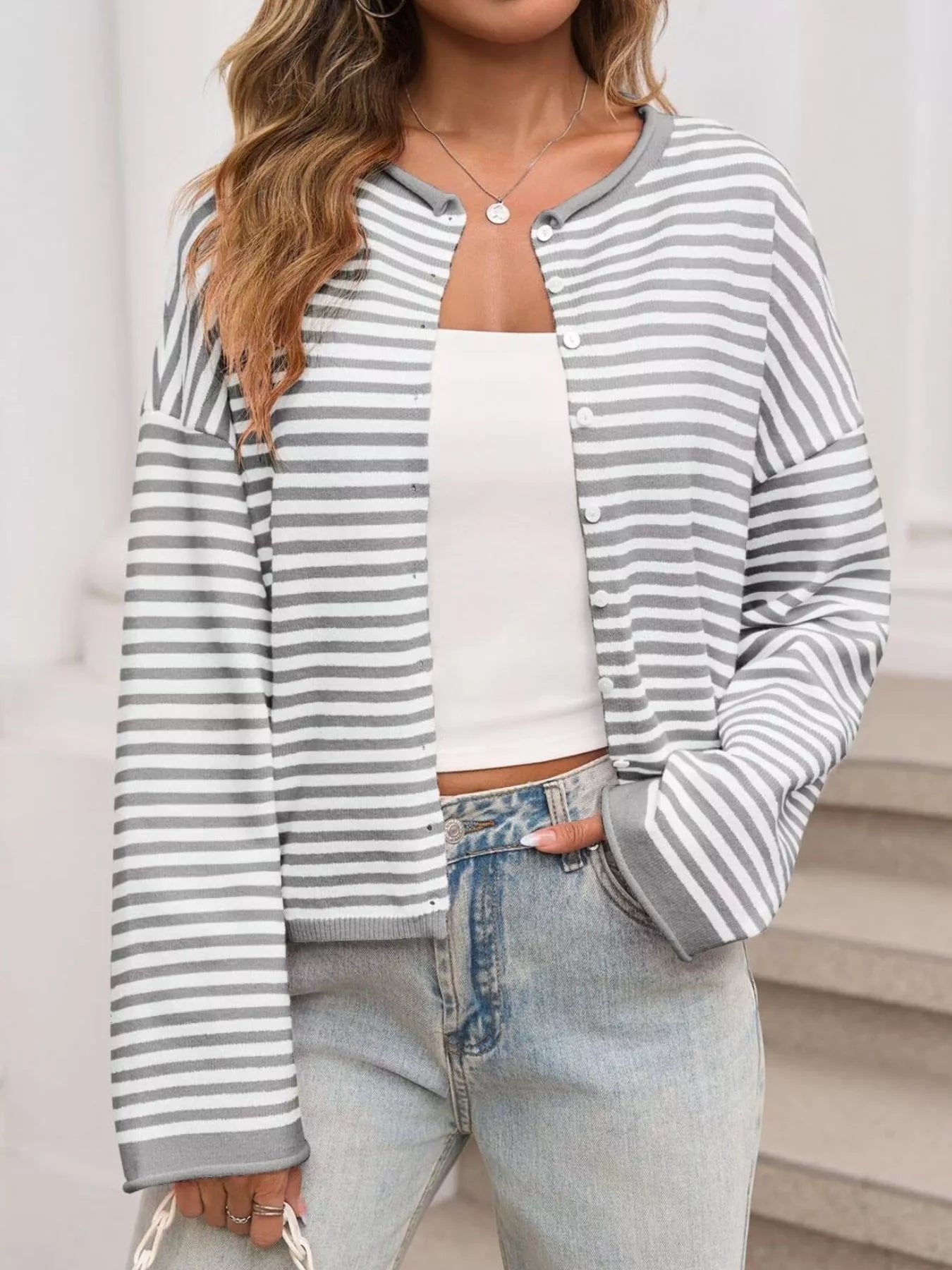 Striped Button-Up Cardigan-Sweaters-Krush Kandy, Women's Online Fashion Boutique Located in Phoenix, Arizona (Scottsdale Area)