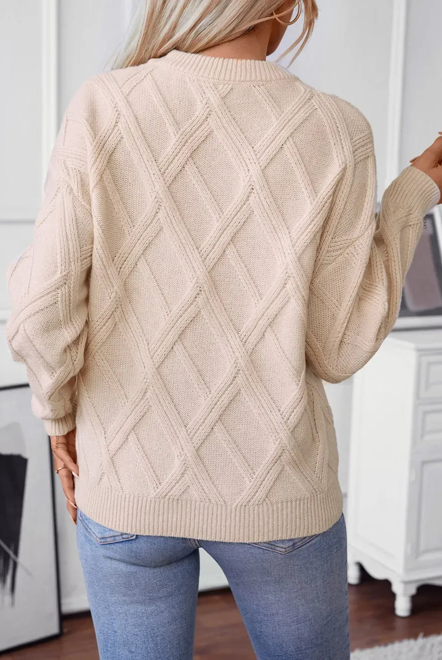 Geometric Round Neck Long Sleeve Sweater-Sweaters-Krush Kandy, Women's Online Fashion Boutique Located in Phoenix, Arizona (Scottsdale Area)