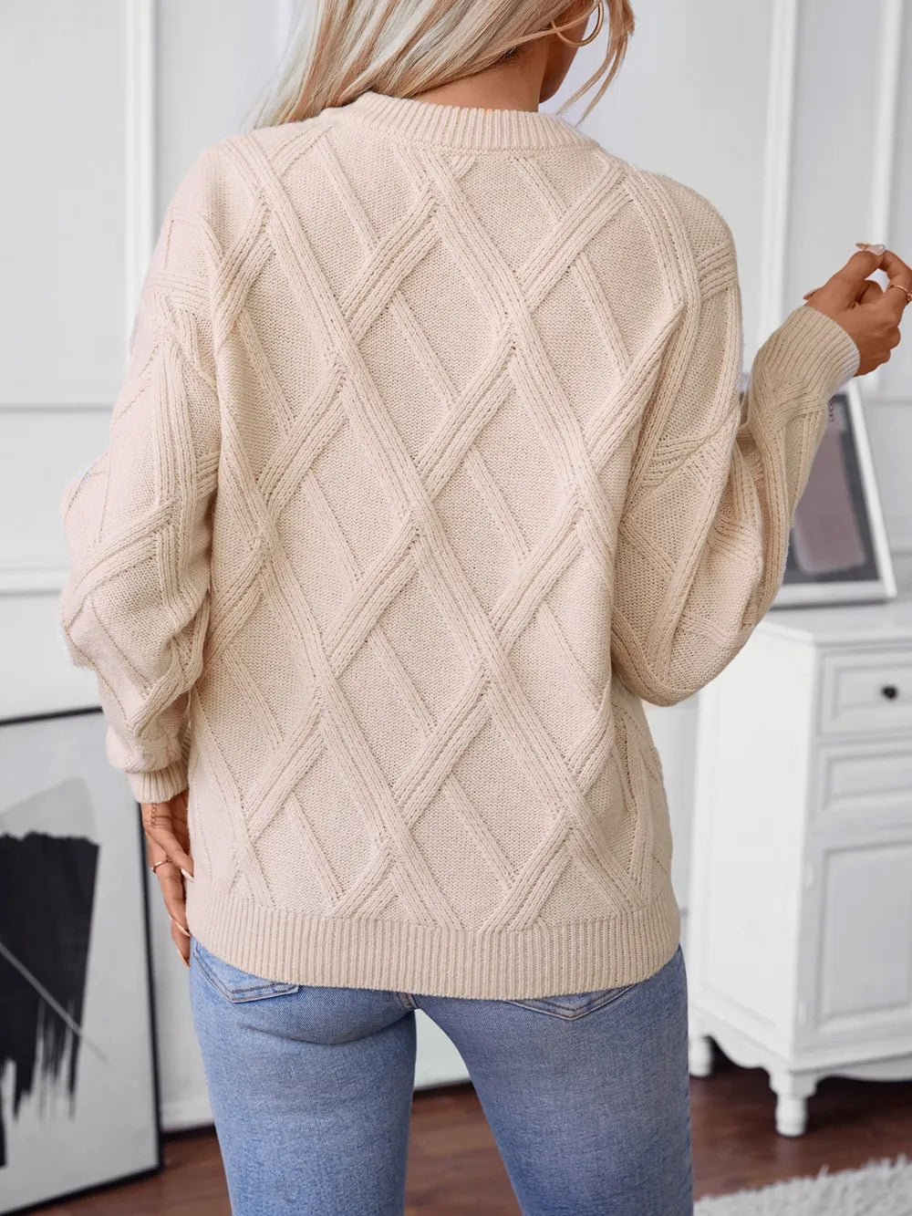 Geometric Round Neck Long Sleeve Sweater-Sweaters-Krush Kandy, Women's Online Fashion Boutique Located in Phoenix, Arizona (Scottsdale Area)
