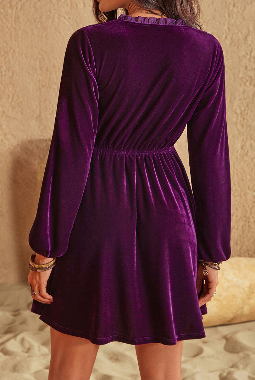 Ruffled V-Neck Long Sleeve Dress-Dresses-Krush Kandy, Women's Online Fashion Boutique Located in Phoenix, Arizona (Scottsdale Area)