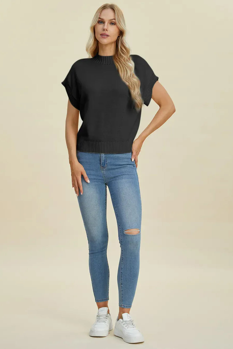 Double Take Full Size Mock Neck Short Sleeve Sweater-Krush Kandy, Women's Online Fashion Boutique Located in Phoenix, Arizona (Scottsdale Area)
