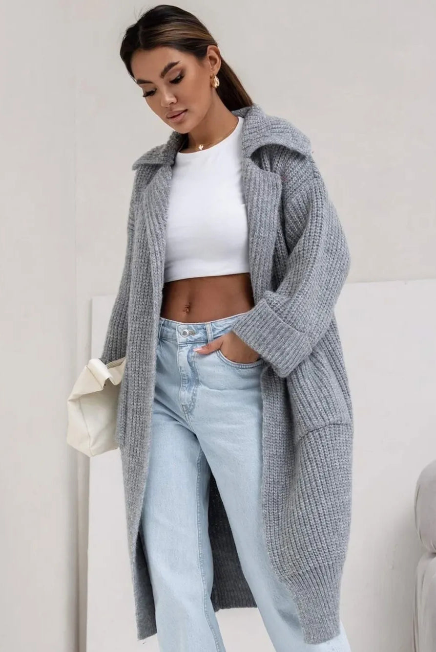 Pocketed Collared Neck Dropped Shoulder Cardigan-Krush Kandy, Women's Online Fashion Boutique Located in Phoenix, Arizona (Scottsdale Area)