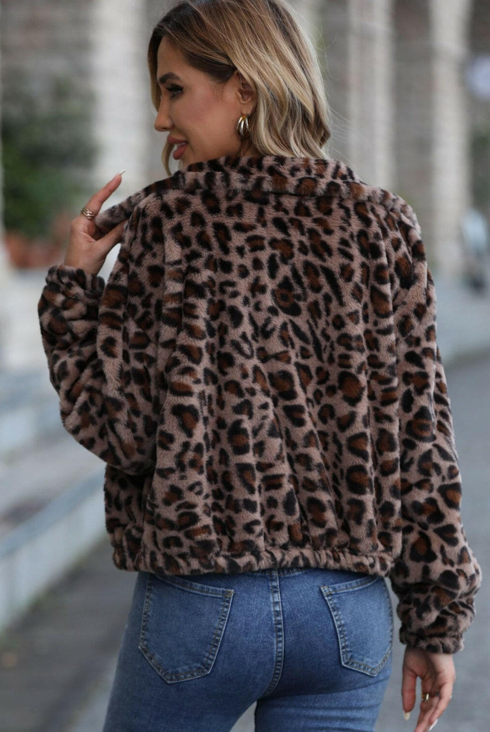 Leopard Collared Neck Zip Up Jacket-Krush Kandy, Women's Online Fashion Boutique Located in Phoenix, Arizona (Scottsdale Area)