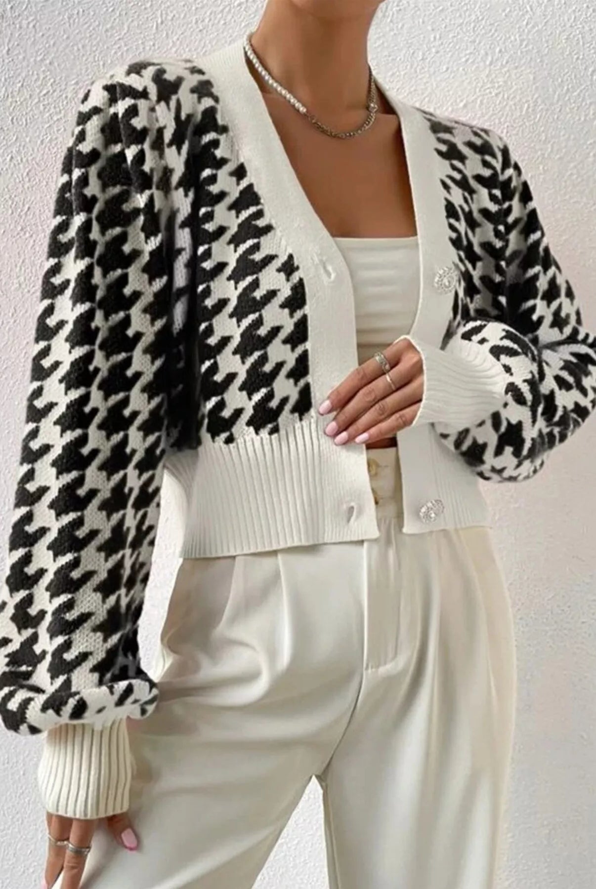 Houndstooth V-Neck Button Up Cardigan-Cardigan-Krush Kandy, Women's Online Fashion Boutique Located in Phoenix, Arizona (Scottsdale Area)
