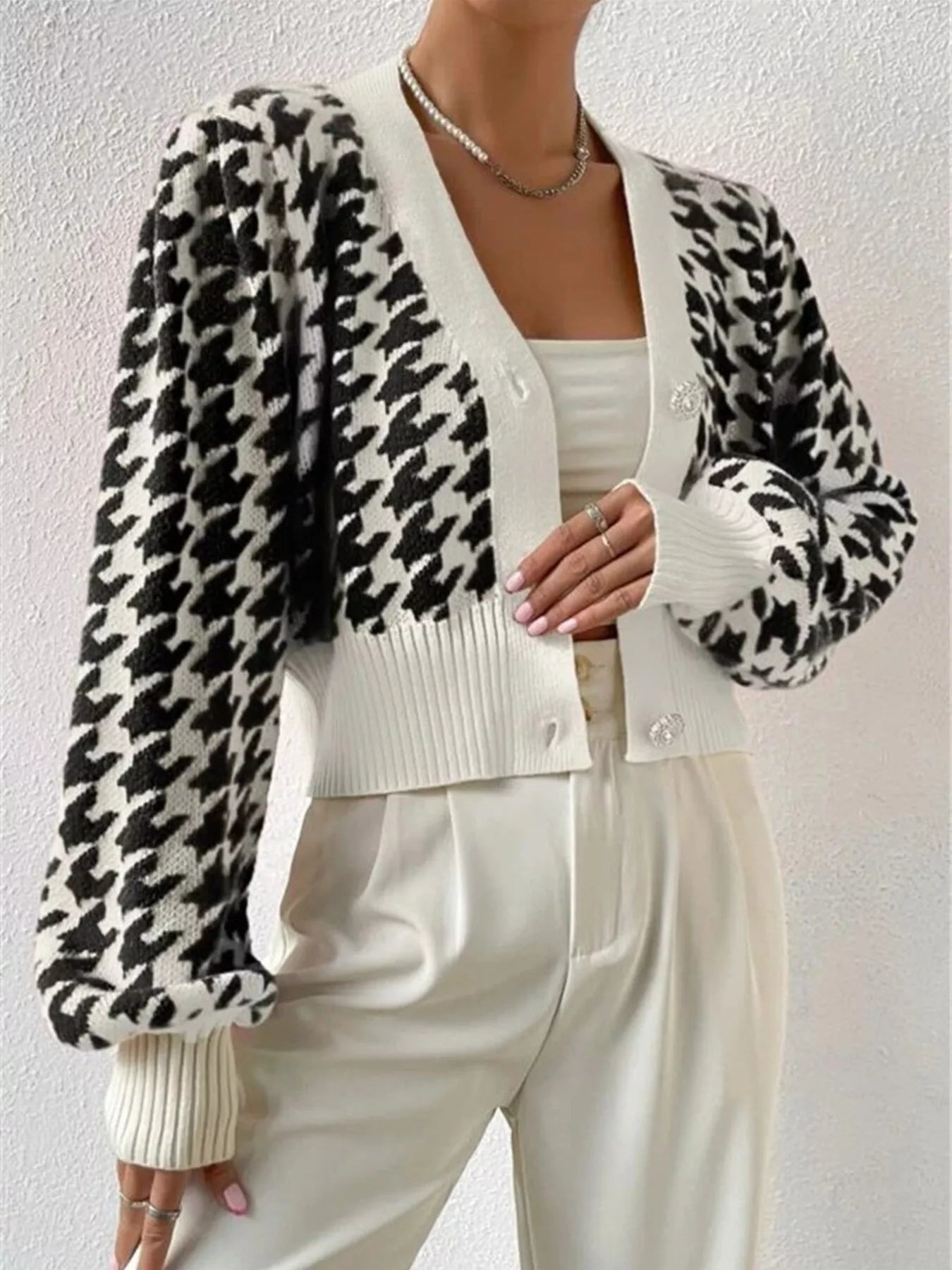 Houndstooth V-Neck Button Up Cardigan-Cardigan-Krush Kandy, Women's Online Fashion Boutique Located in Phoenix, Arizona (Scottsdale Area)