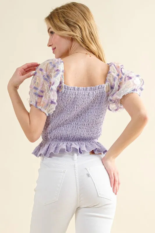 And The Why Embellishment Sleeve Smocked Top-Blouses-Krush Kandy, Women's Online Fashion Boutique Located in Phoenix, Arizona (Scottsdale Area)