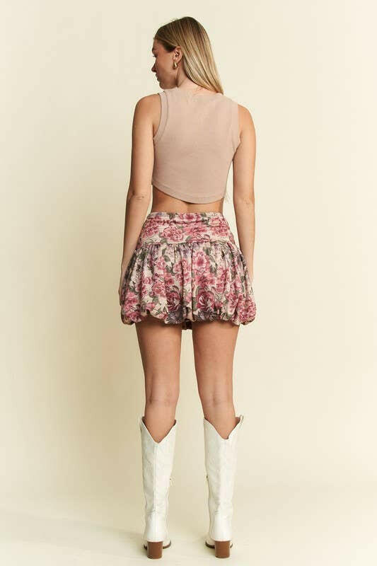 Vintage Floral Print Puff Skirt-Skirts-Krush Kandy, Women's Online Fashion Boutique Located in Phoenix, Arizona (Scottsdale Area)