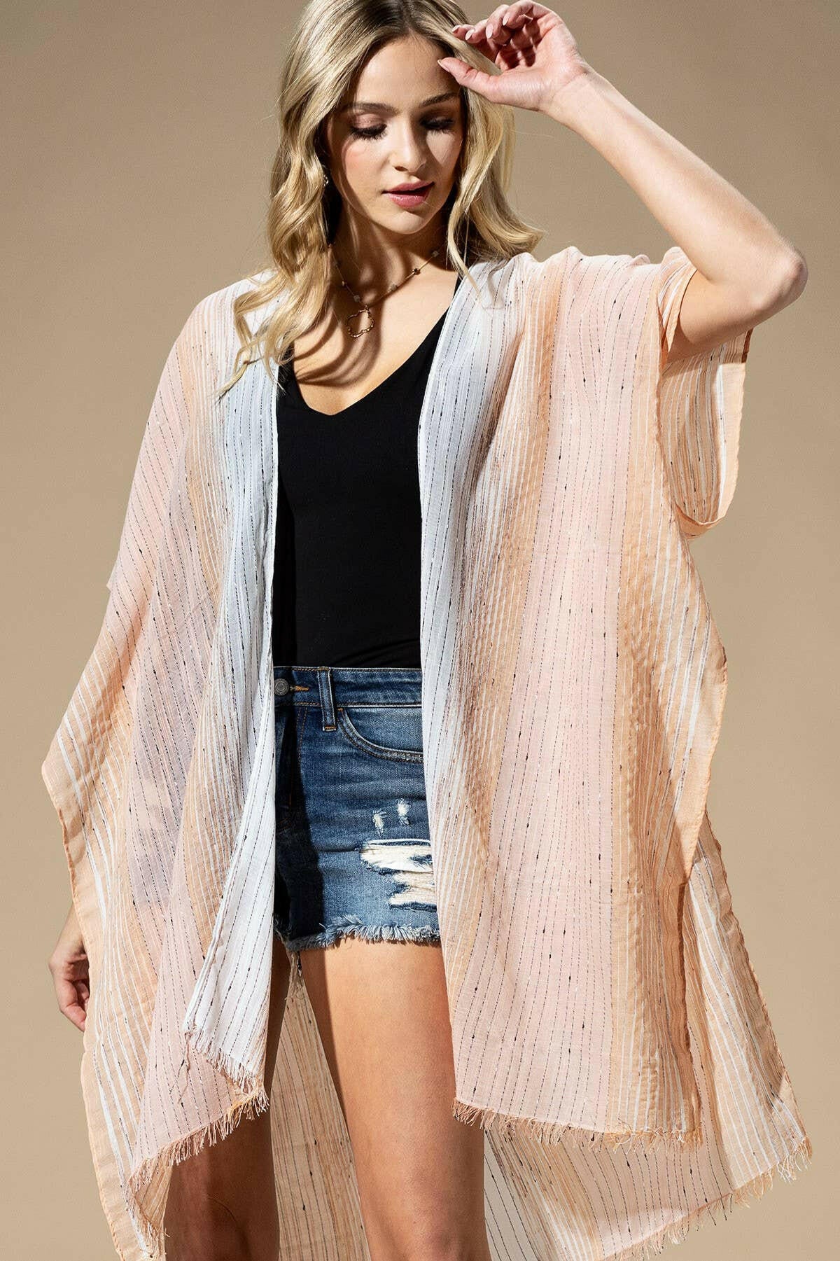 Striped Two-Tone Cover-up Kimono-Kimono-Krush Kandy, Women's Online Fashion Boutique Located in Phoenix, Arizona (Scottsdale Area)