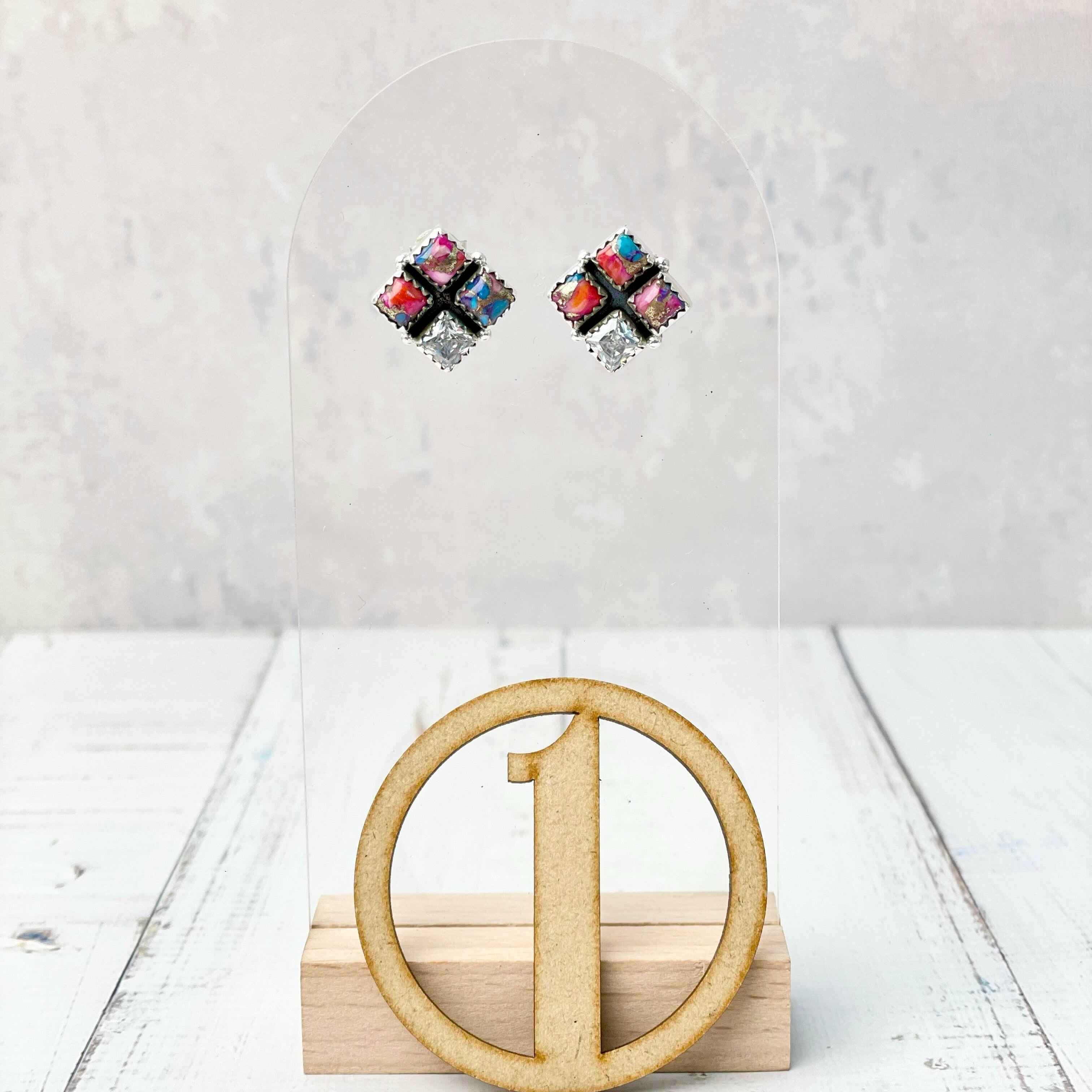 Four Square Stone Stud Earrings-Earrings-Krush Kandy, Women's Online Fashion Boutique Located in Phoenix, Arizona (Scottsdale Area)