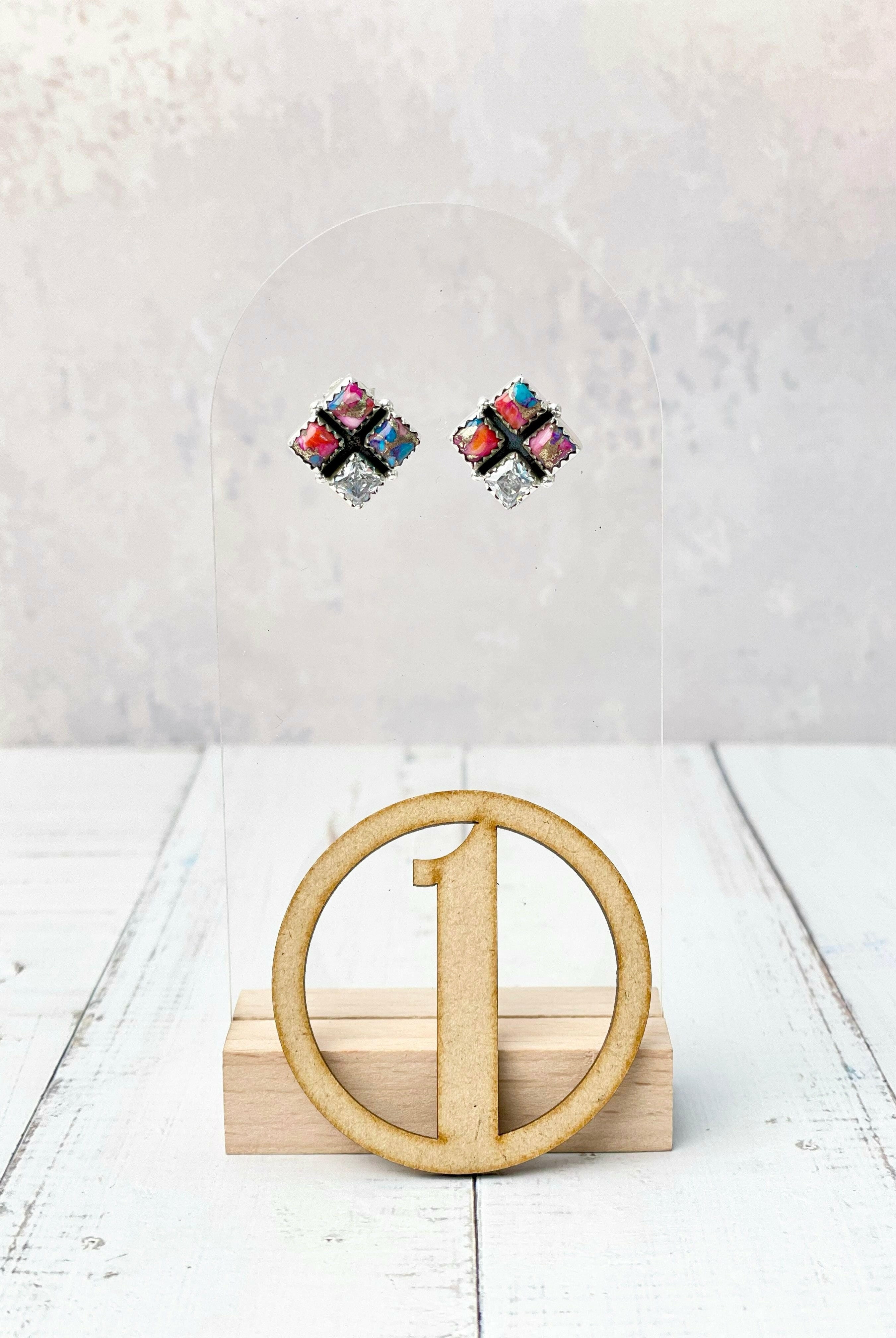 Four Square Stone Stud Earrings-Earrings-Krush Kandy, Women's Online Fashion Boutique Located in Phoenix, Arizona (Scottsdale Area)