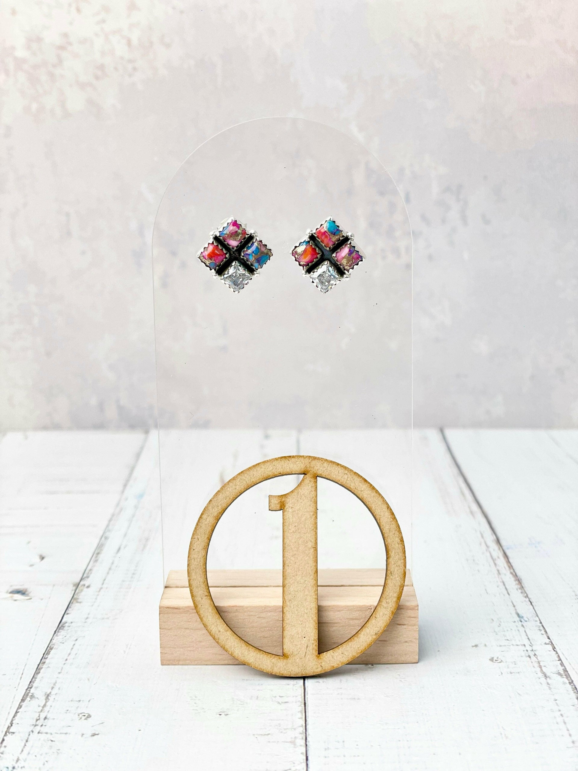 Four Square Stone Stud Earrings-Earrings-Krush Kandy, Women's Online Fashion Boutique Located in Phoenix, Arizona (Scottsdale Area)