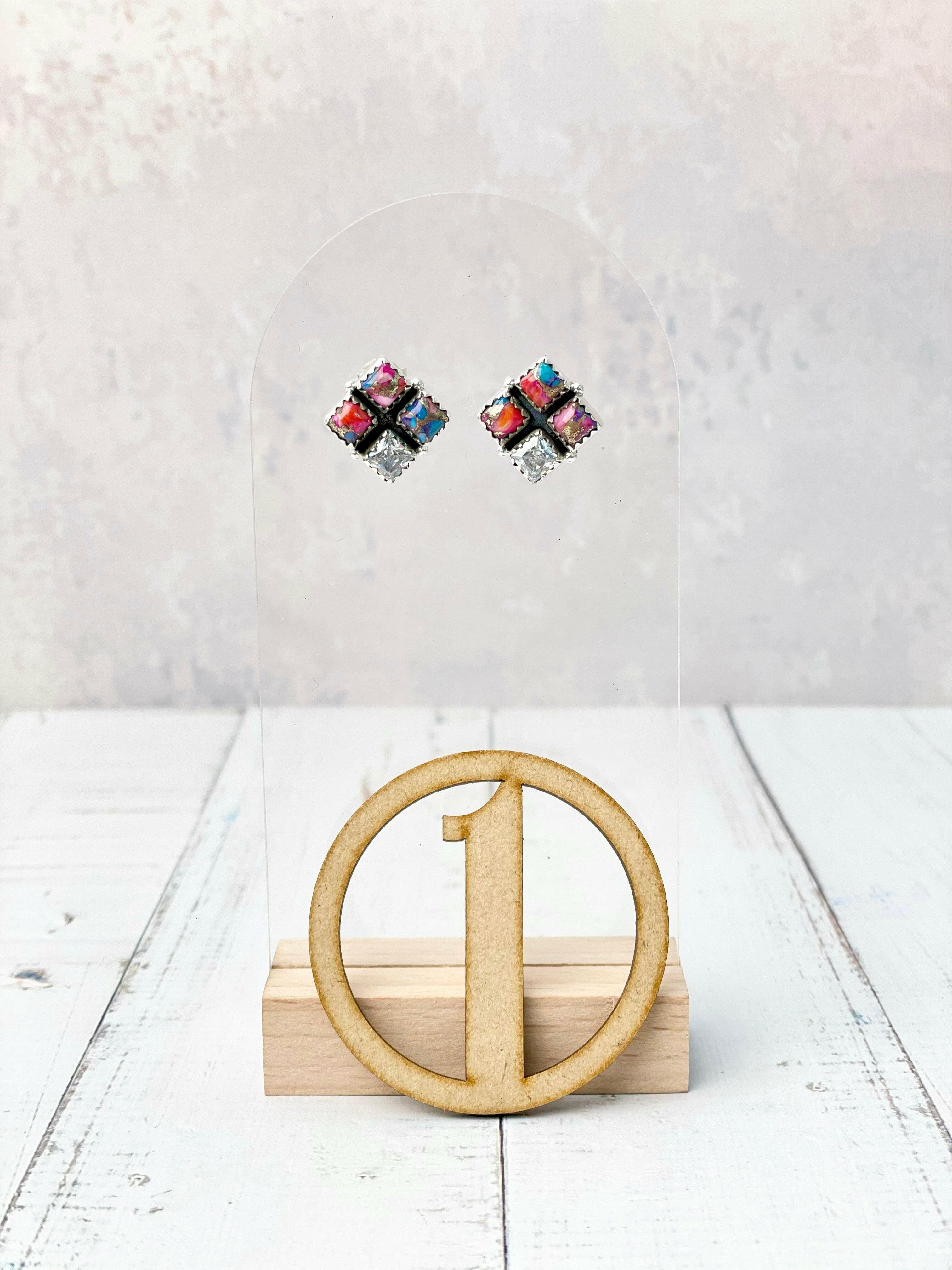 Four Square Stone Stud Earrings-Earrings-Krush Kandy, Women's Online Fashion Boutique Located in Phoenix, Arizona (Scottsdale Area)