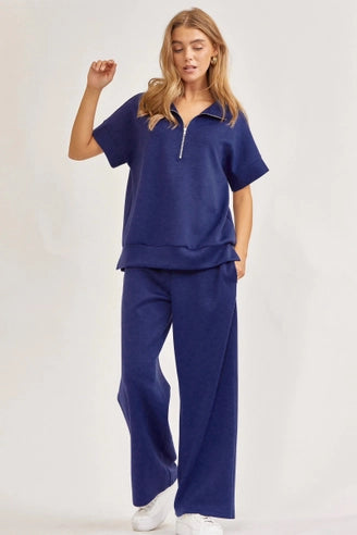 Short-Sleeved Quarter-Zip Lounge Set-2 Piece Outfit Sets-Krush Kandy, Women's Online Fashion Boutique Located in Phoenix, Arizona (Scottsdale Area)