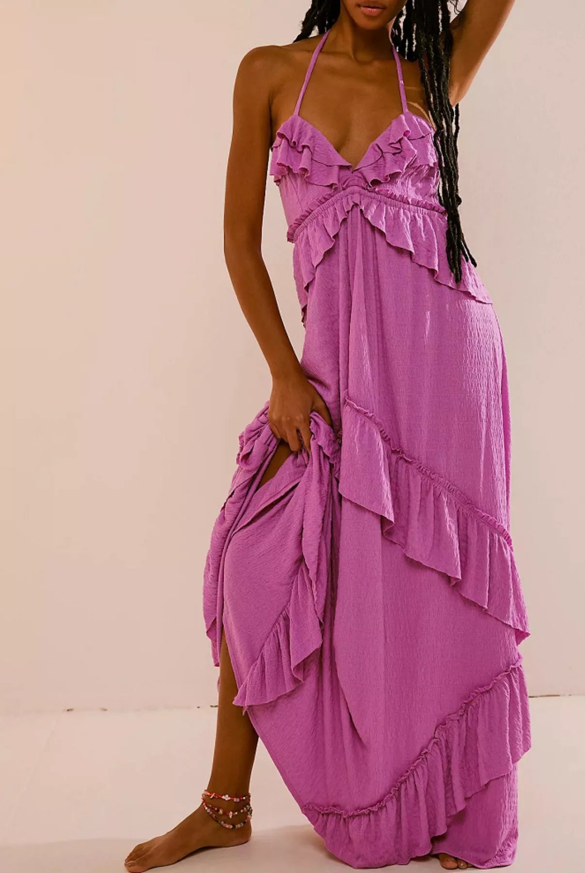 Ruffled Halter Neck Maxi Dress-Dresses-Krush Kandy, Women's Online Fashion Boutique Located in Phoenix, Arizona (Scottsdale Area)