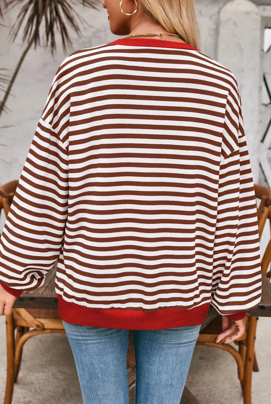 Lovelet Contrast Striped Long Sleeve Sweatshirt-Sweaters-Krush Kandy, Women's Online Fashion Boutique Located in Phoenix, Arizona (Scottsdale Area)