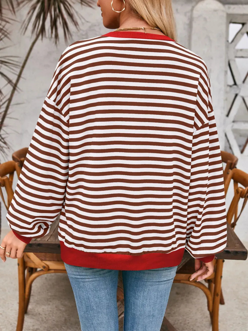 Lovelet Contrast Striped Long Sleeve Sweatshirt-Sweaters-Krush Kandy, Women's Online Fashion Boutique Located in Phoenix, Arizona (Scottsdale Area)