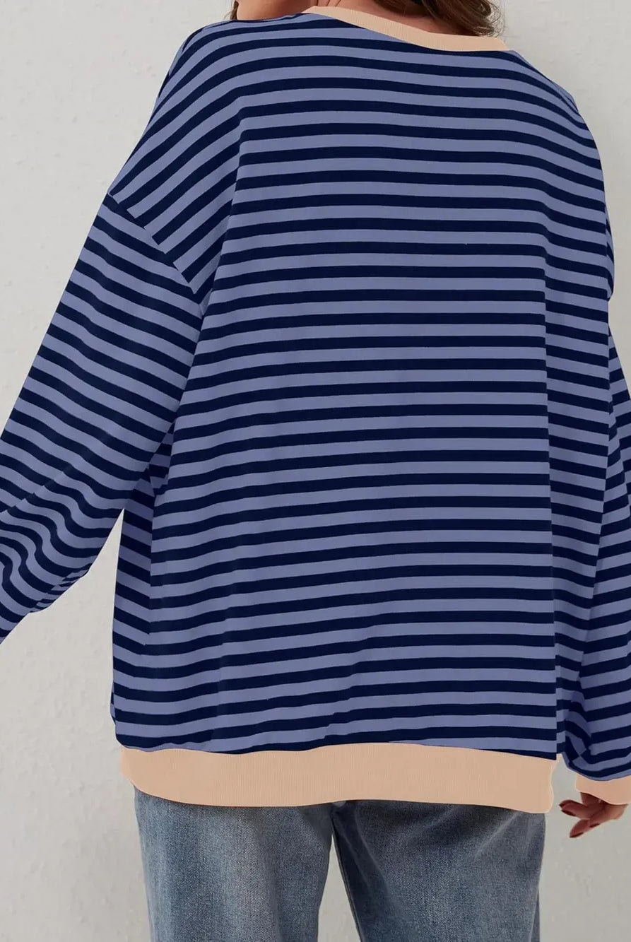 Lovelet Contrast Striped Long Sleeve Sweatshirt-Sweaters-Krush Kandy, Women's Online Fashion Boutique Located in Phoenix, Arizona (Scottsdale Area)
