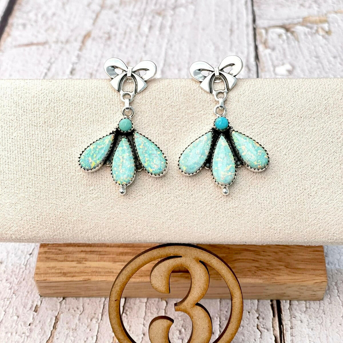 Dreamy Opal Bow Cluster Earrings-Earrings-Krush Kandy, Women's Online Fashion Boutique Located in Phoenix, Arizona (Scottsdale Area)
