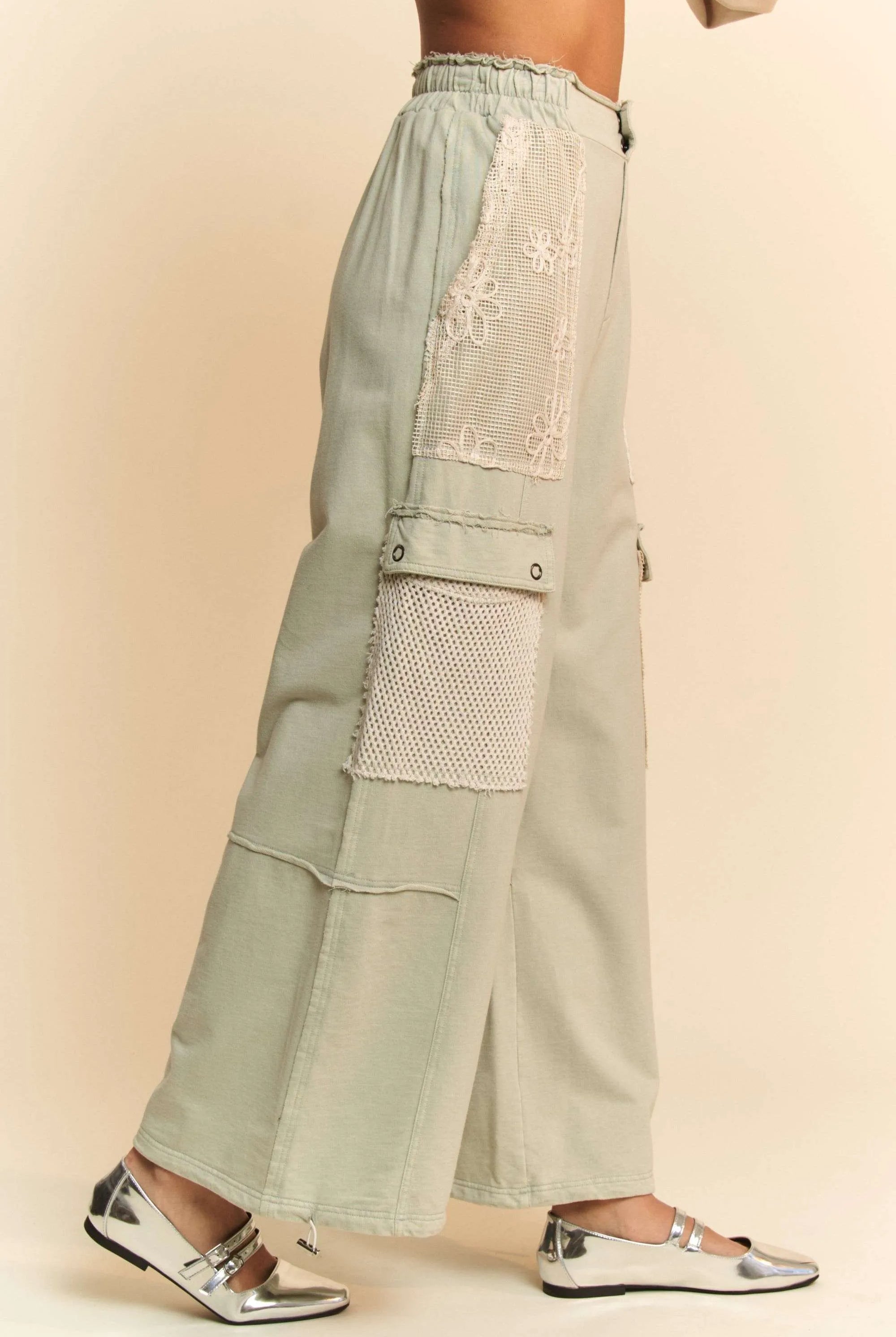 Davi & Dani Lace Patchwork Bottom Opening Adjustable Pants-pants-Krush Kandy, Women's Online Fashion Boutique Located in Phoenix, Arizona (Scottsdale Area)