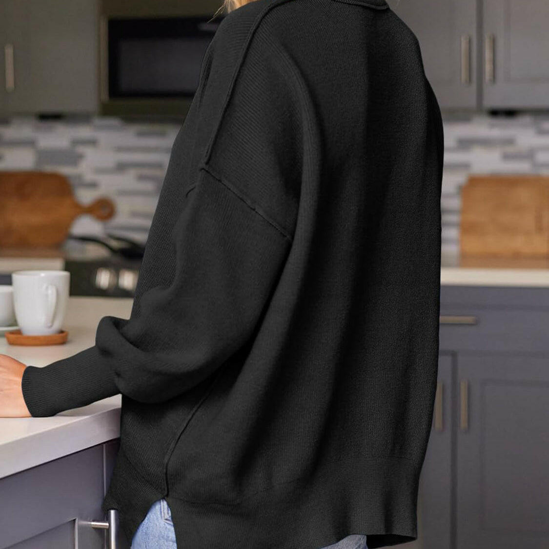 Slit Round Neck Dropped Shoulder Sweater-Krush Kandy, Women's Online Fashion Boutique Located in Phoenix, Arizona (Scottsdale Area)