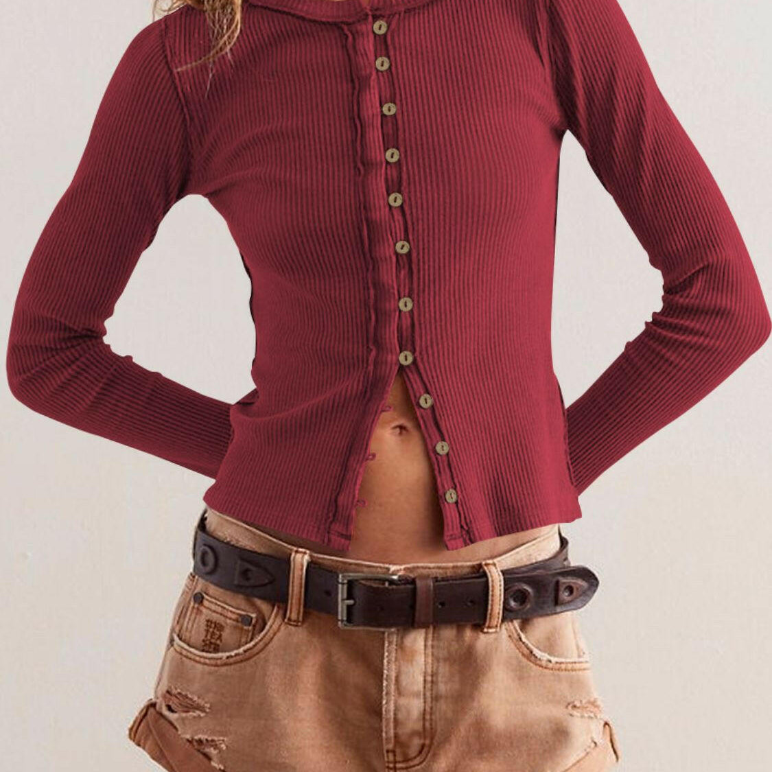 Ribbed Round Neck Long Sleeve Top-Krush Kandy, Women's Online Fashion Boutique Located in Phoenix, Arizona (Scottsdale Area)