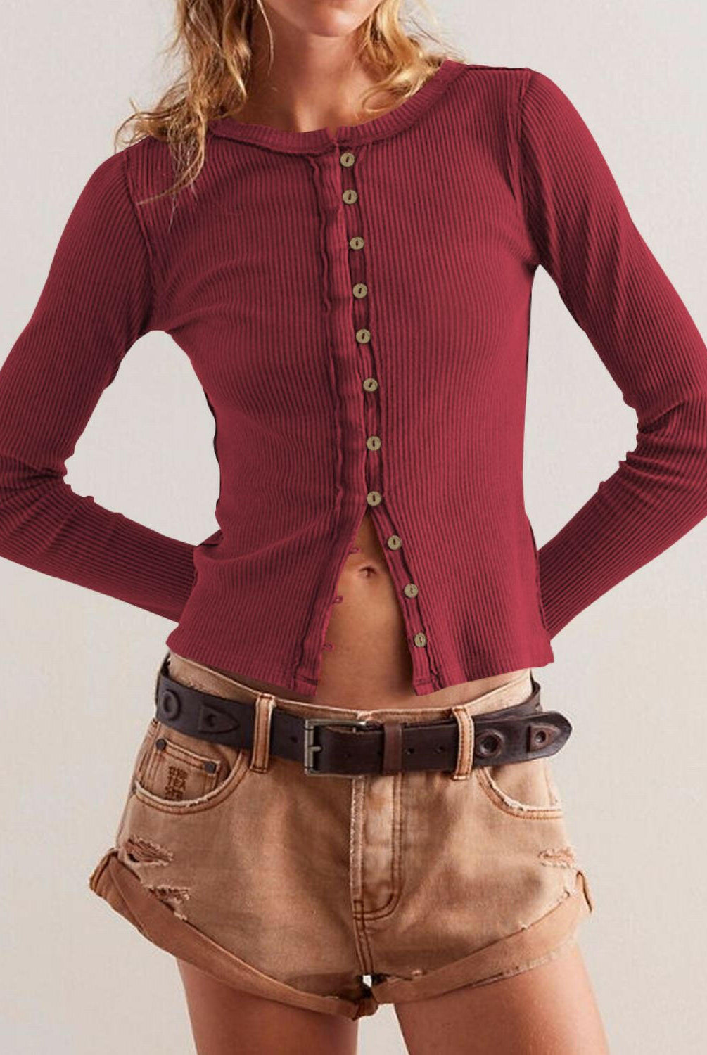Ribbed Round Neck Long Sleeve Top-Krush Kandy, Women's Online Fashion Boutique Located in Phoenix, Arizona (Scottsdale Area)