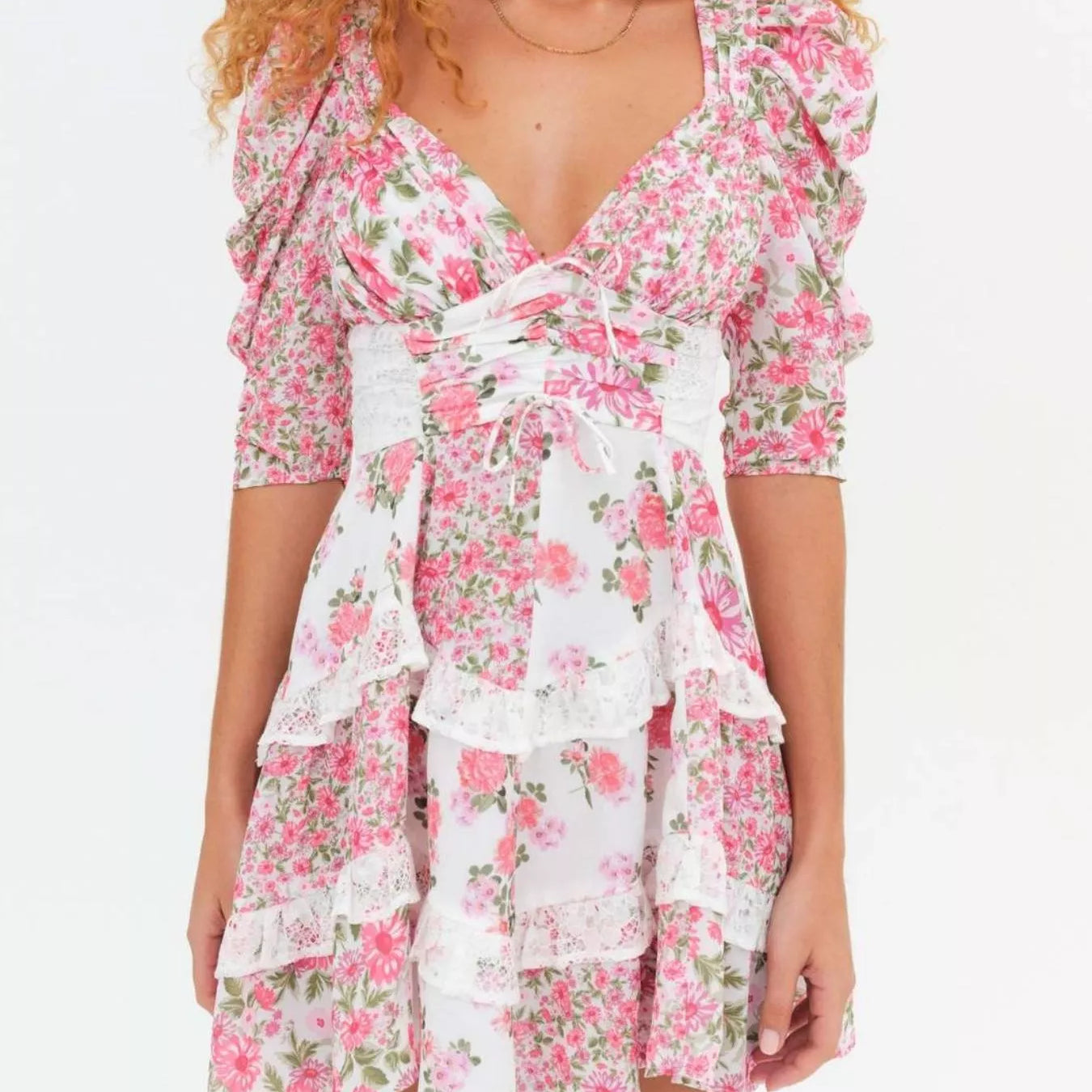 Ruffled Floral Print Half Sleeve Dress-Dresses-Krush Kandy, Women's Online Fashion Boutique Located in Phoenix, Arizona (Scottsdale Area)