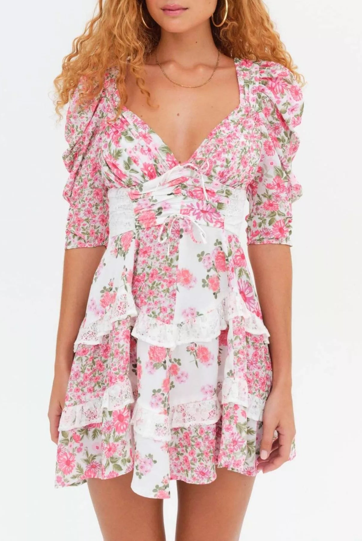 Ruffled Floral Print Half Sleeve Dress-Dresses-Krush Kandy, Women's Online Fashion Boutique Located in Phoenix, Arizona (Scottsdale Area)