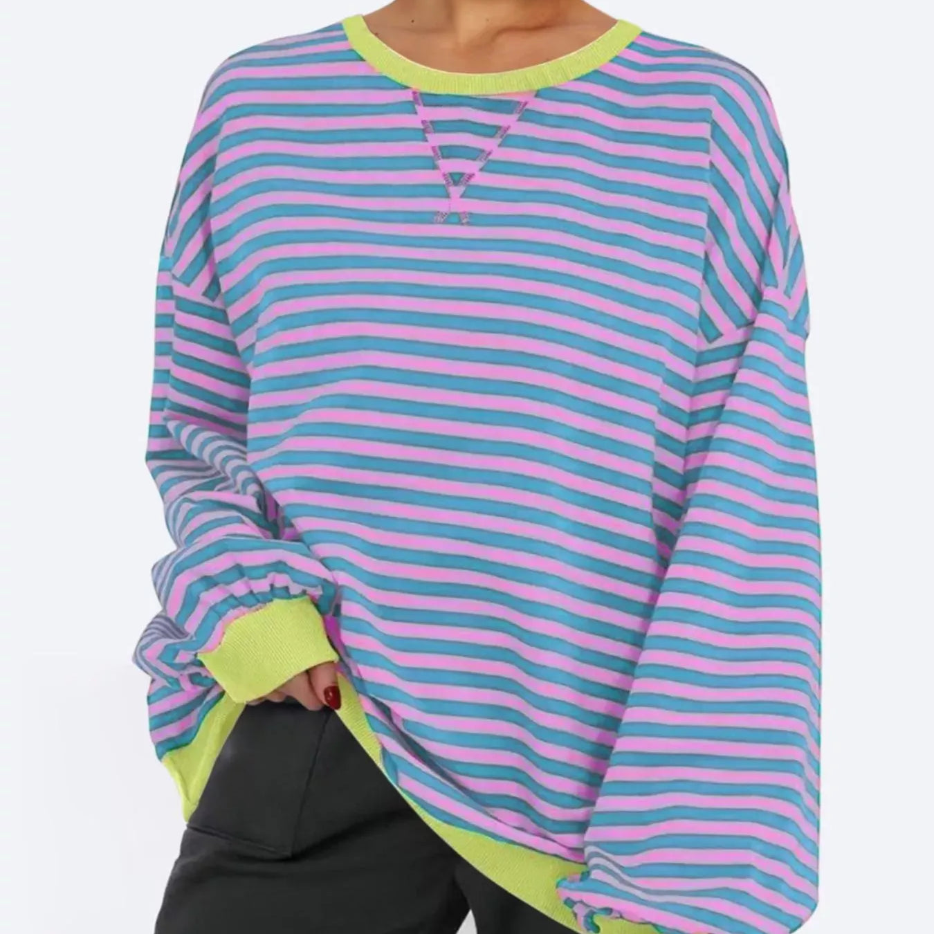 Striped Round Neck Long Sleeve Sweatshirt-Sweatshirt-Krush Kandy, Women's Online Fashion Boutique Located in Phoenix, Arizona (Scottsdale Area)