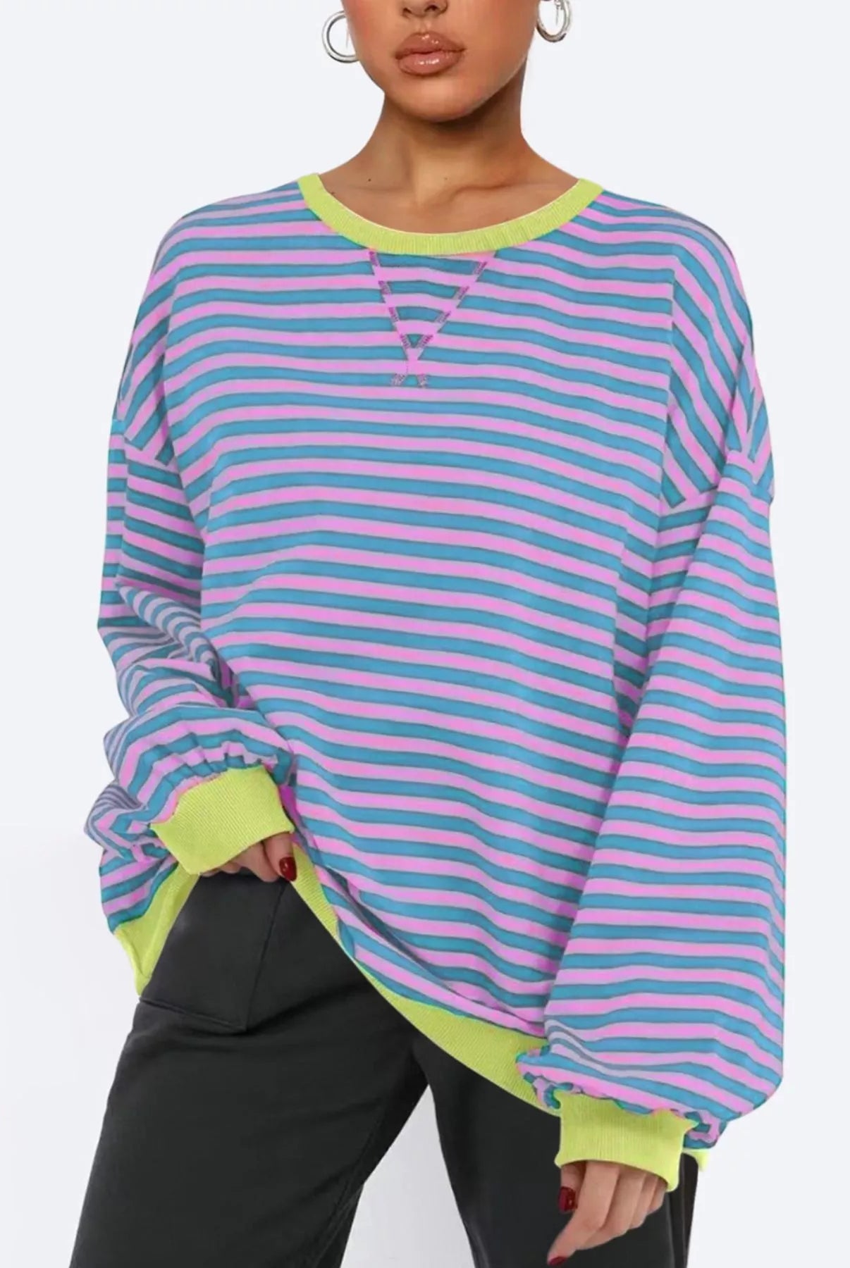 Striped Round Neck Long Sleeve Sweatshirt-Sweatshirt-Krush Kandy, Women's Online Fashion Boutique Located in Phoenix, Arizona (Scottsdale Area)