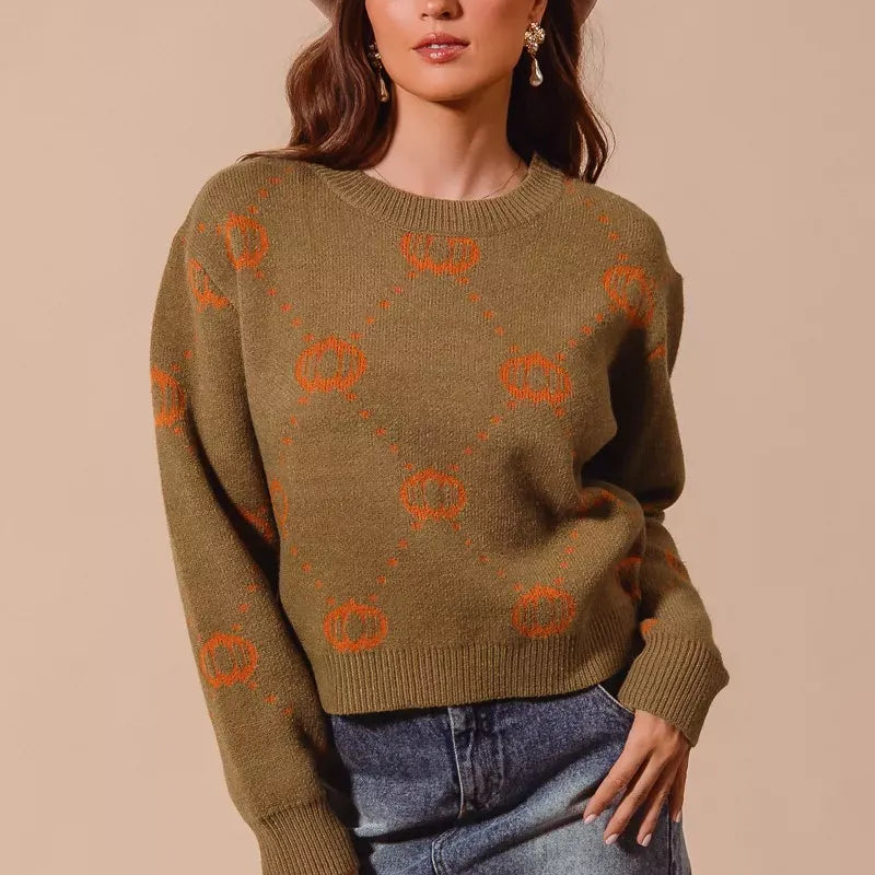 SO ME Pumpkin Rhombus Halloween Thanksgiving Sweater-Sweater-Krush Kandy, Women's Online Fashion Boutique Located in Phoenix, Arizona (Scottsdale Area)