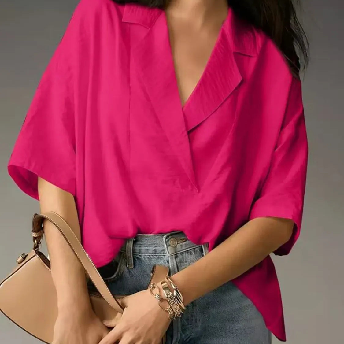Collared Neck Half Sleeve Blouse-Krush Kandy, Women's Online Fashion Boutique Located in Phoenix, Arizona (Scottsdale Area)