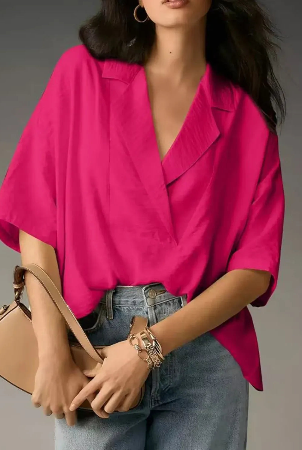 Collared Neck Half Sleeve Blouse-Krush Kandy, Women's Online Fashion Boutique Located in Phoenix, Arizona (Scottsdale Area)