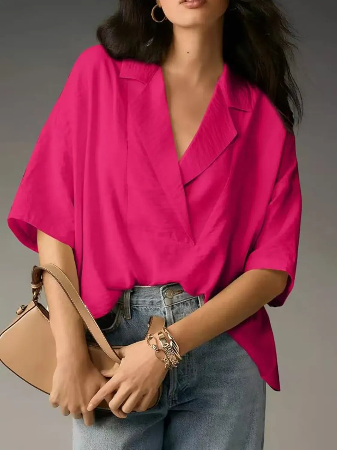 Collared Neck Half Sleeve Blouse-Krush Kandy, Women's Online Fashion Boutique Located in Phoenix, Arizona (Scottsdale Area)