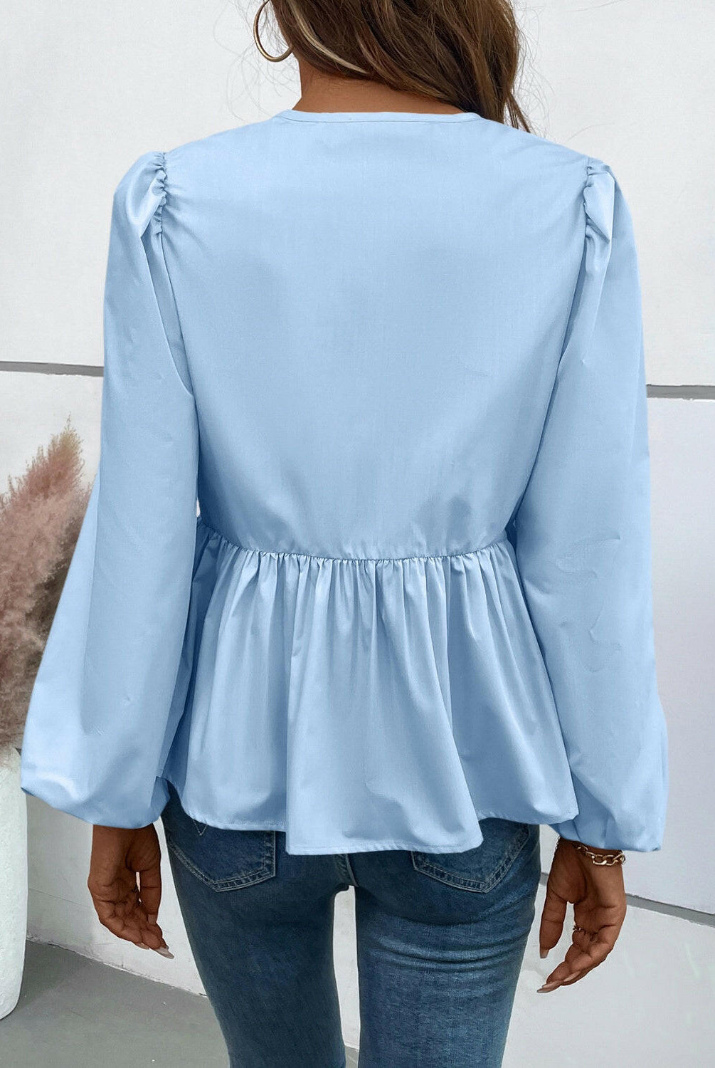 Ivy Lane Peplum Tied Long Sleeve Blouse-Krush Kandy, Women's Online Fashion Boutique Located in Phoenix, Arizona (Scottsdale Area)