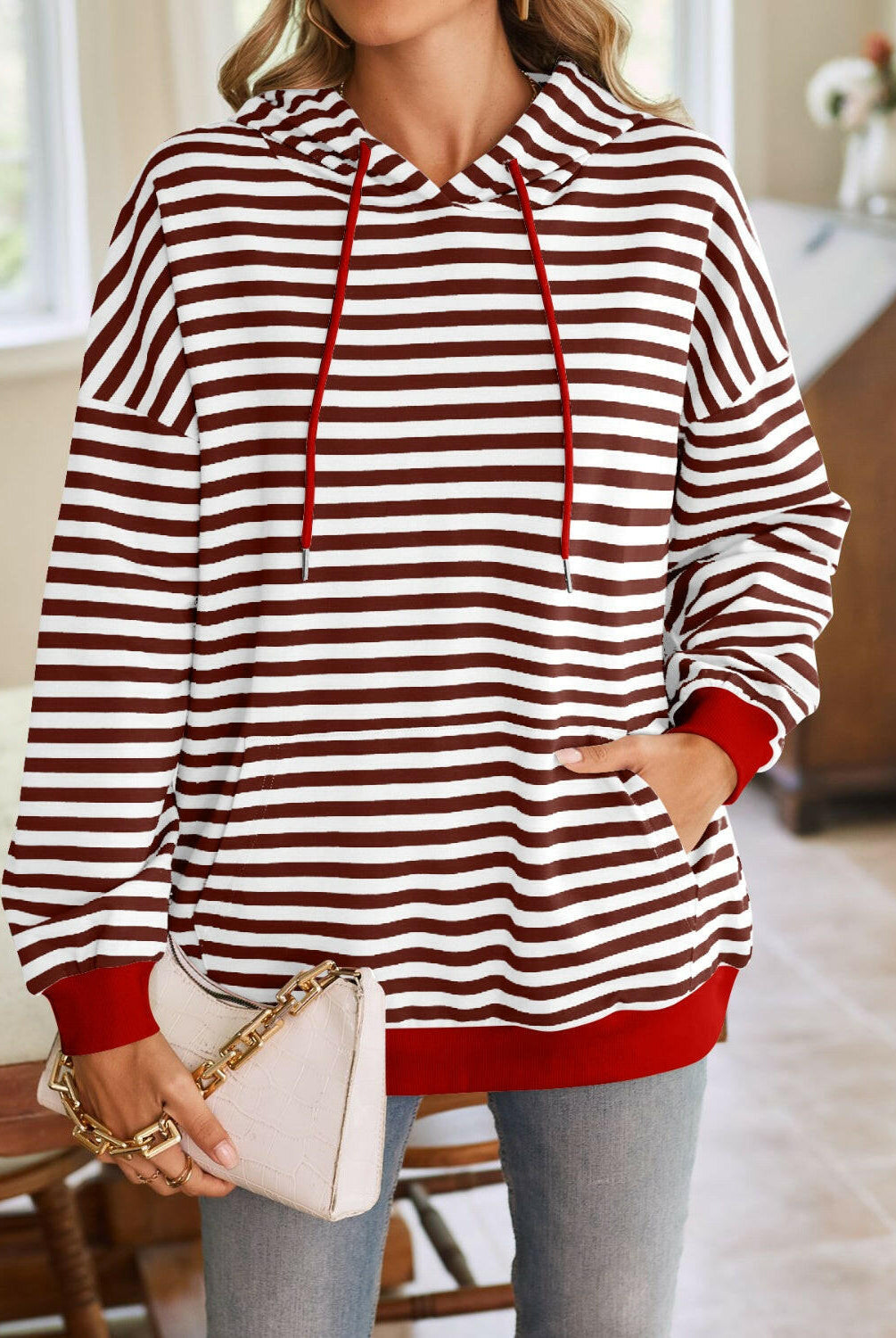 Lovelet Drawstring Striped Long Sleeve Hoodie-Krush Kandy, Women's Online Fashion Boutique Located in Phoenix, Arizona (Scottsdale Area)