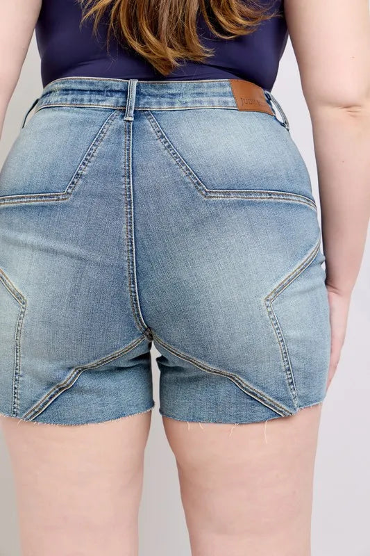 Judy Blue High Waist Star Seam Detail Denim Shorts-Denim-Krush Kandy, Women's Online Fashion Boutique Located in Phoenix, Arizona (Scottsdale Area)