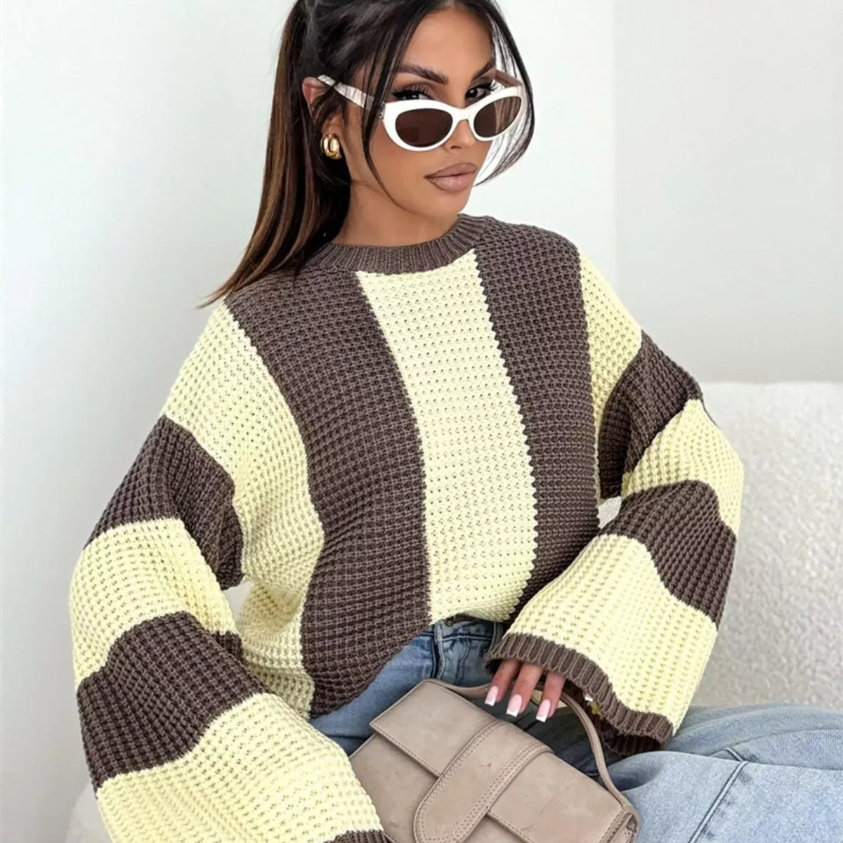 Color Block Long Sleeve Sweater-Sweater-Krush Kandy, Women's Online Fashion Boutique Located in Phoenix, Arizona (Scottsdale Area)